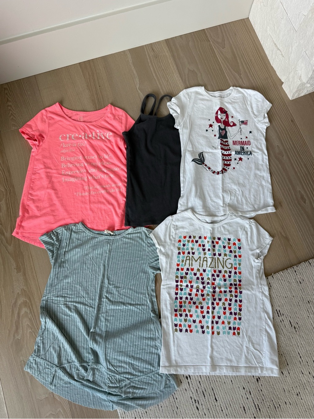 Girls Short Sleeve Tees & Tank in Pink, gray,  White, Green